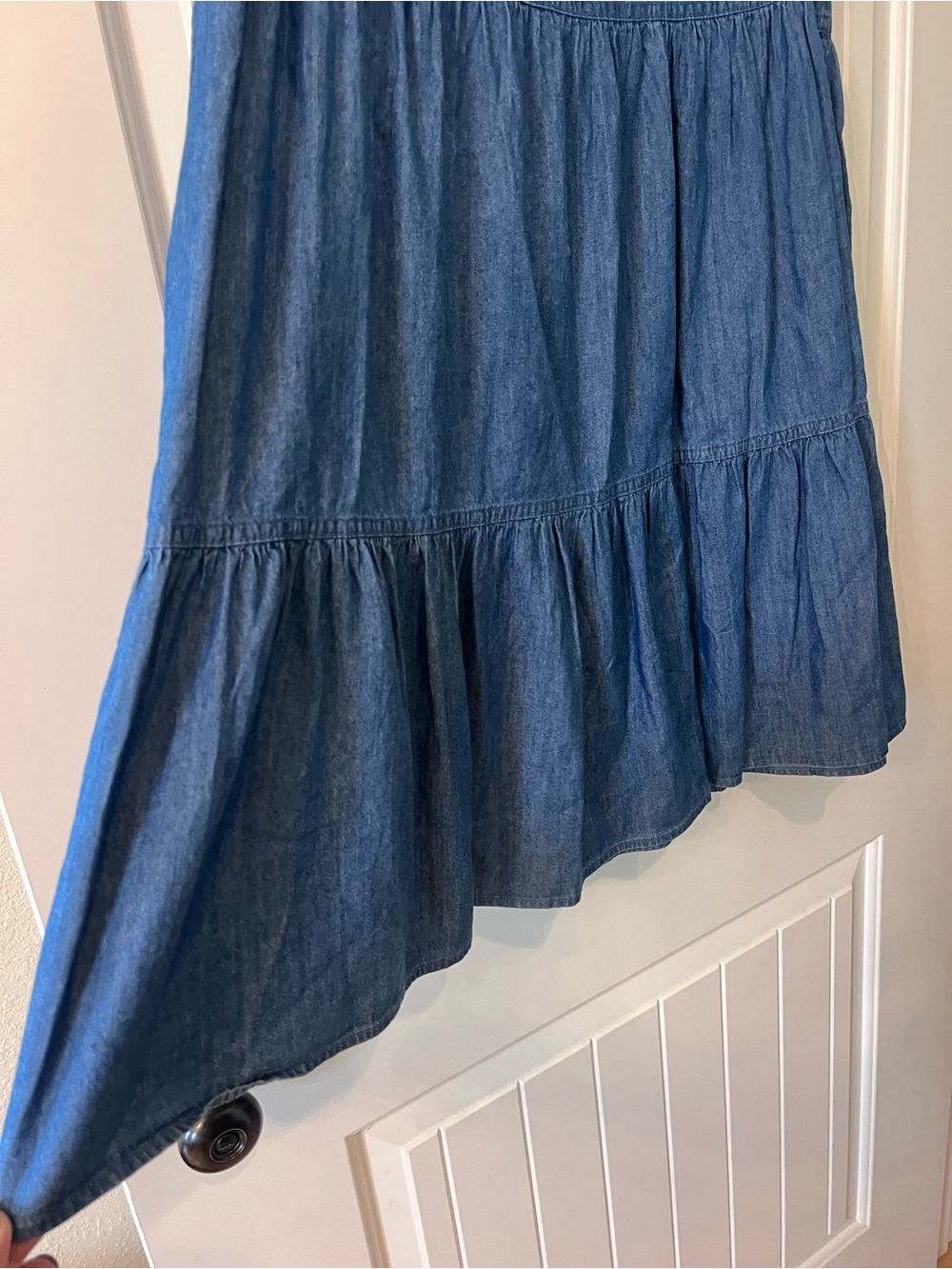 Size 12- Tommy Hilfiger Women's Chambray Tiered Shirtdress - blue - Picture 3 of 6